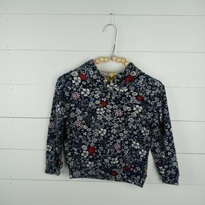 Joules girls size 5 navy and white floral hooded shirt blue, cream, red, yellow